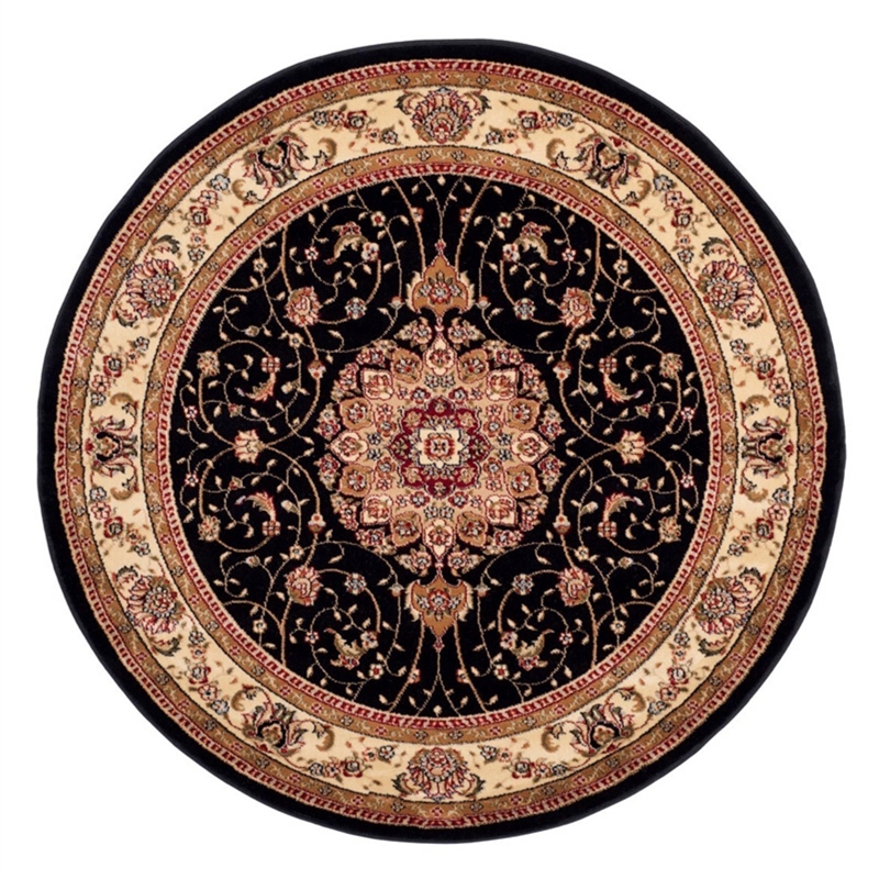 Hawthorne Collection 4' Round Power Loomed Rug in Black and Ivory