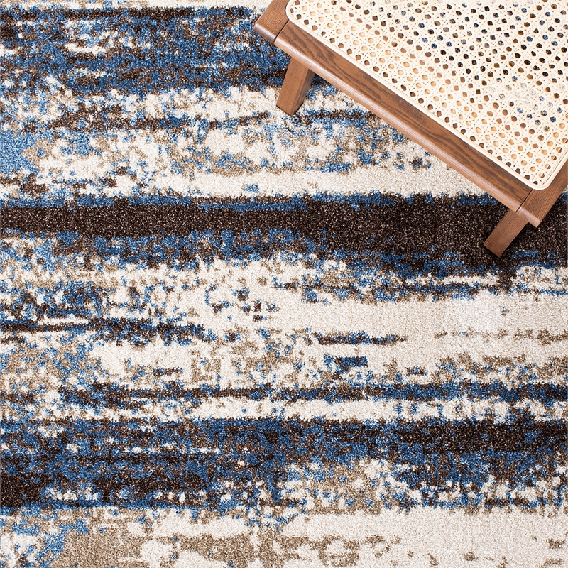 Hawthorne Collection 6' X 9' Power Loomed Rug in Cream and Blue