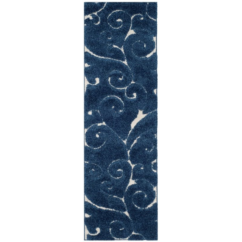 Hawthorne Collection 4' X 6' Power Loomed Rug in Dark Blue and Cream
