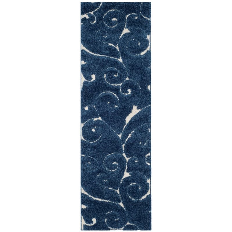 Hawthorne Collection 4' X 6' Power Loomed Rug in Dark Blue and Cream