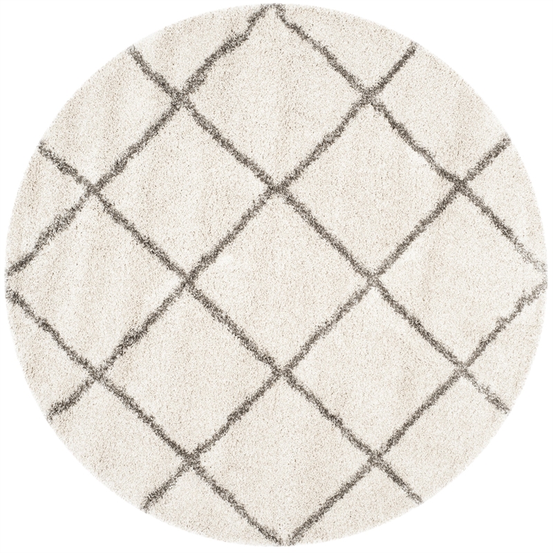 Hawthorne Collection 7' Round Power Loomed Rug in Ivory and Gray