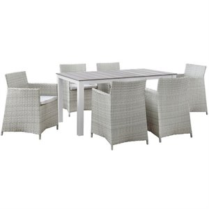 Hawthorne Collection 7 Piece Outdoor Dining Set in Gray and White