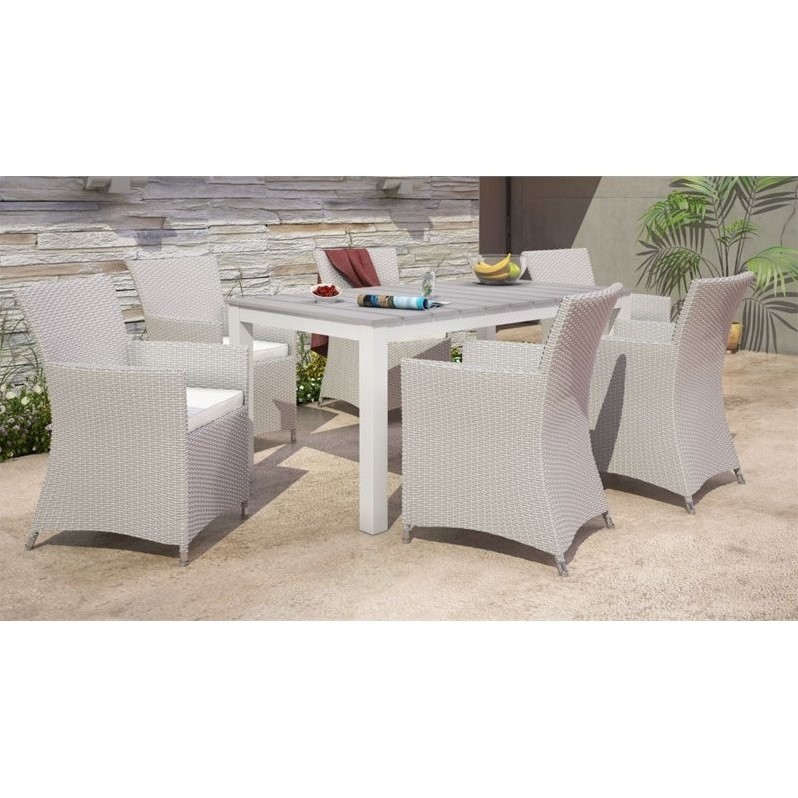 Hawthorne Collection 7 Piece Outdoor Dining Set in Gray and White
