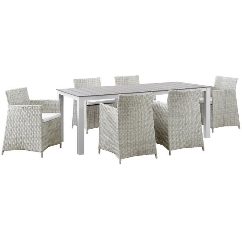 Hawthorne Collection 7 Piece Outdoor Dining Set in Gray and White