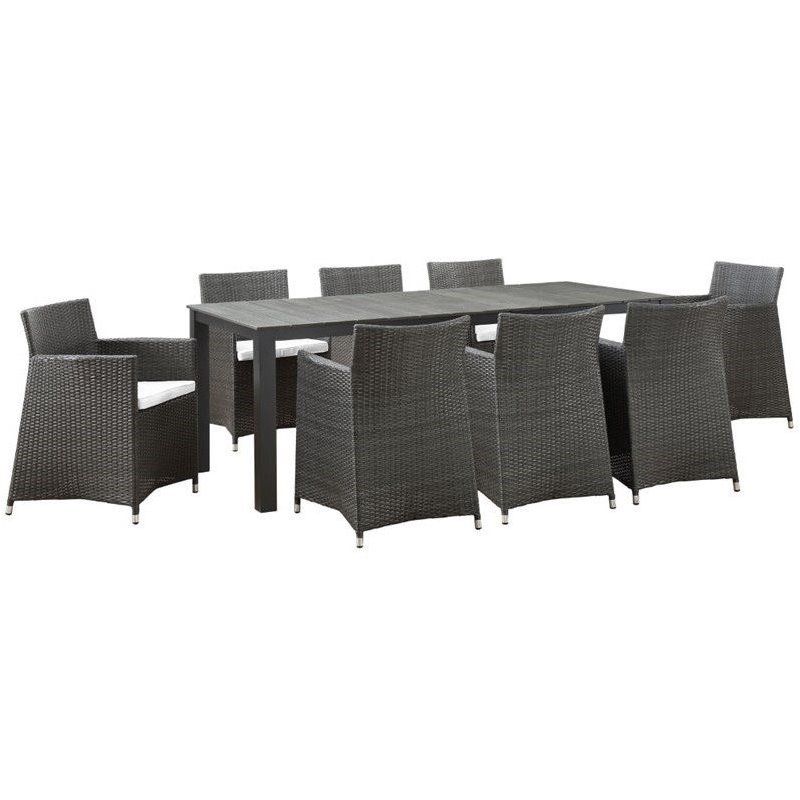 Hawthorne Collection 9 Piece Outdoor Dining Set in Brown and White
