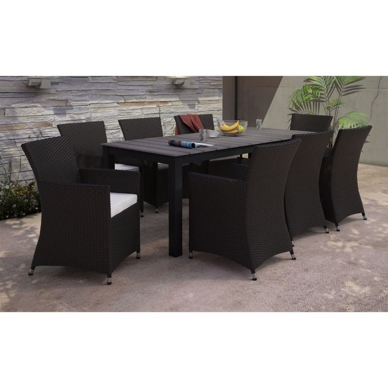 Hawthorne Collection 9 Piece Outdoor Dining Set in Brown and White