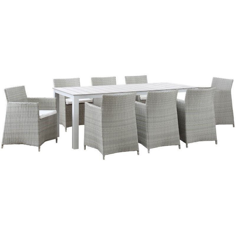 Hawthorne Collection 9 Piece Outdoor Dining Set in Gray and White