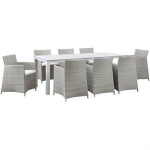 Hawthorne Collection 9 Piece Outdoor Dining Set in Gray and White