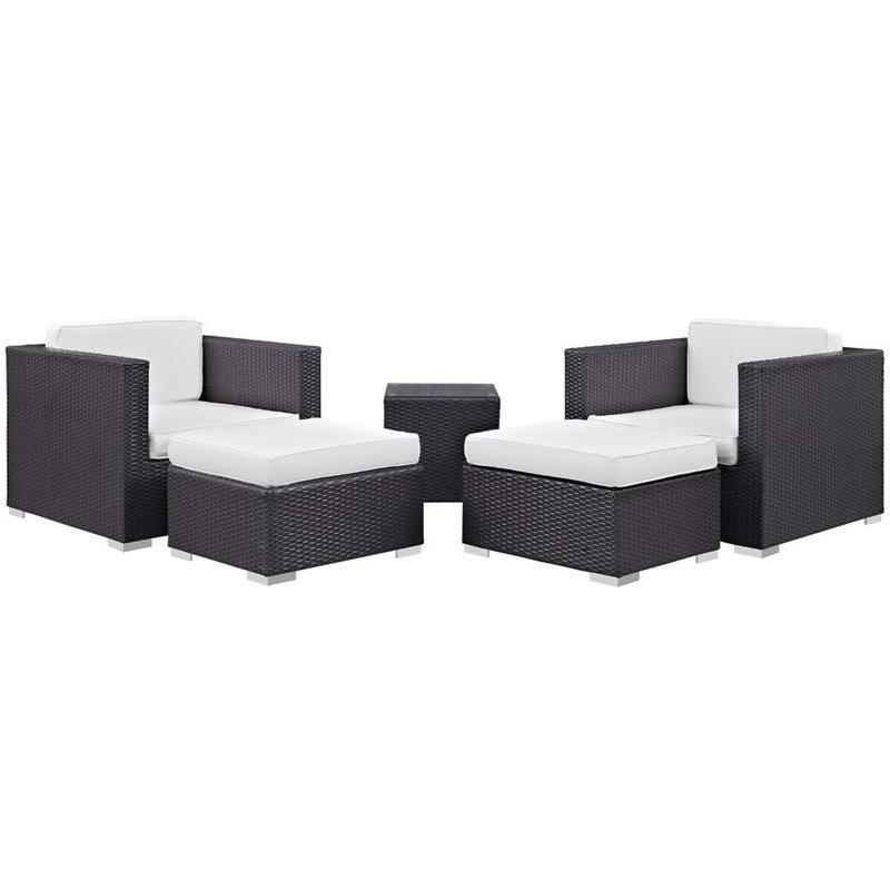 Hawthorne Collection 5 Piece Outdoor Sofa Set in Espresso and White