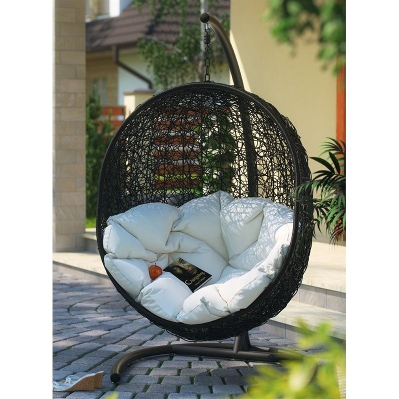 Hawthorne Collection Patio Swing Chair in Espresso and White