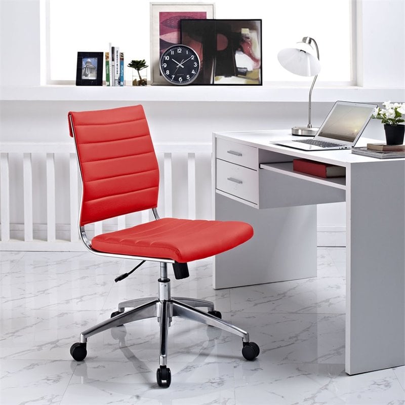 Modway Ripple Ribbed Armless Mid Back Swivel Conference Office Chair In Red 