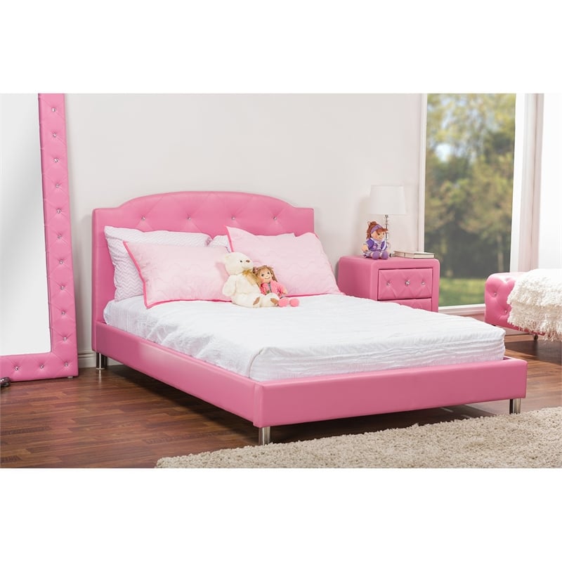 Hawthorne Collections Faux Leather Upholstered Full Platform Bed in Pink