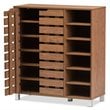 Hawthorne Collection Engineered Wood Walnut Shoe Storage Cabinet Rectangular Slatted Doors 38.06