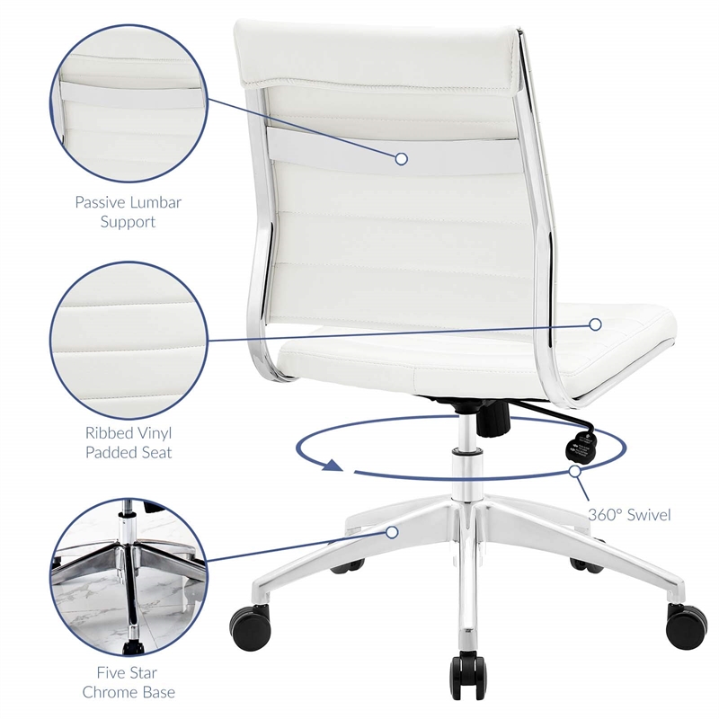 Hawthorne Collections Modern Vinyl Armless Office Chair in White