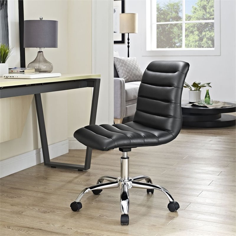 Hawthorne Collections Modern Vinyl Mid Back Armless Swivel Chair in Black