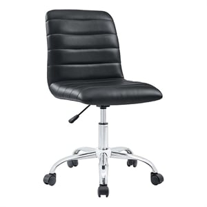 Hawthorne Collections Modern Vinyl Mid Back Armless Swivel Chair in Black
