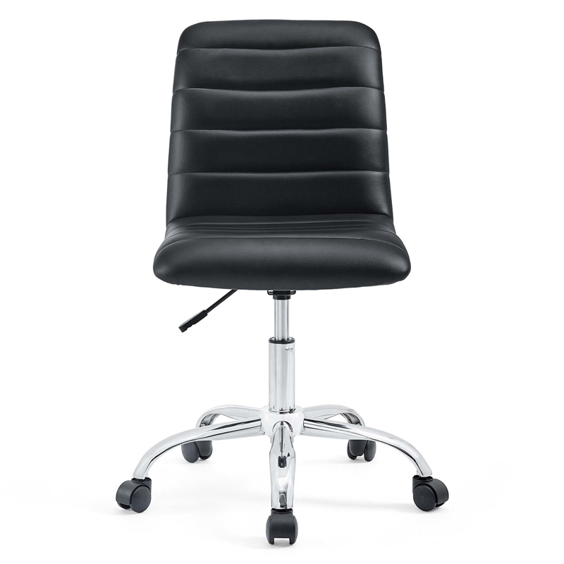 Hawthorne Collections Modern Vinyl Mid Back Armless Swivel Chair in Black