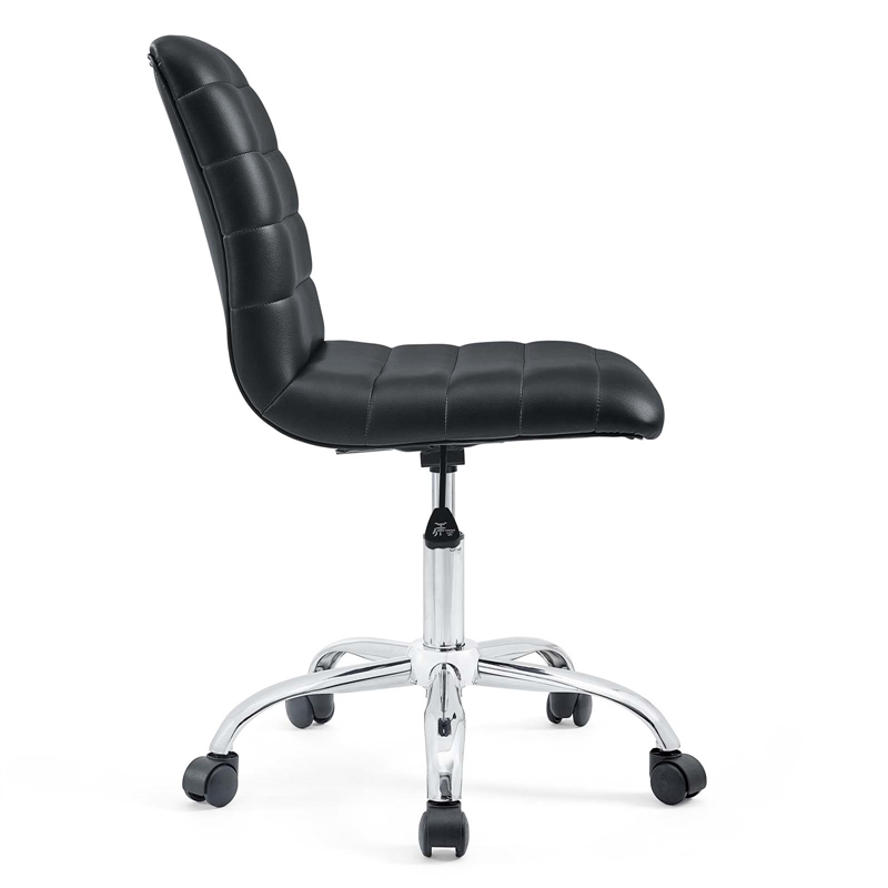 Hawthorne Collections Modern Vinyl Mid Back Armless Swivel Chair in Black