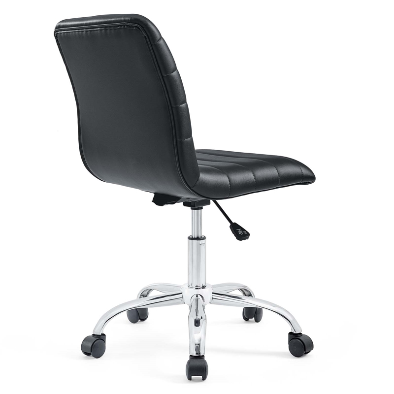Hawthorne Collections Modern Vinyl Mid Back Armless Swivel Chair in Black