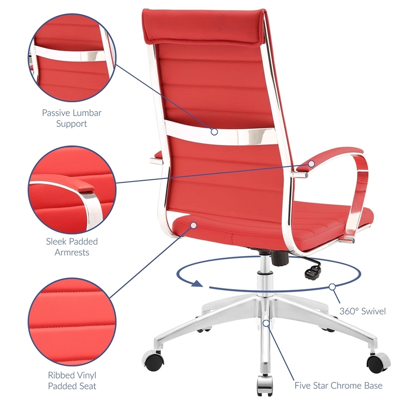 Hawthorne Collections Modern Vinyl/Aluminum High Back Office Chair in Red
