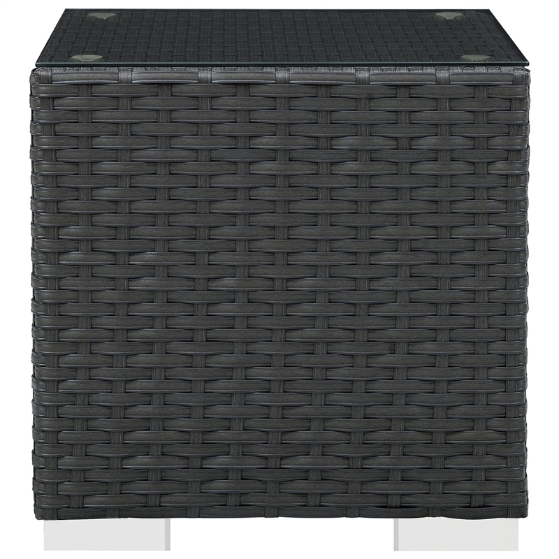 Hawthorne Collections Square Modern Rattan Patio End Table in Black