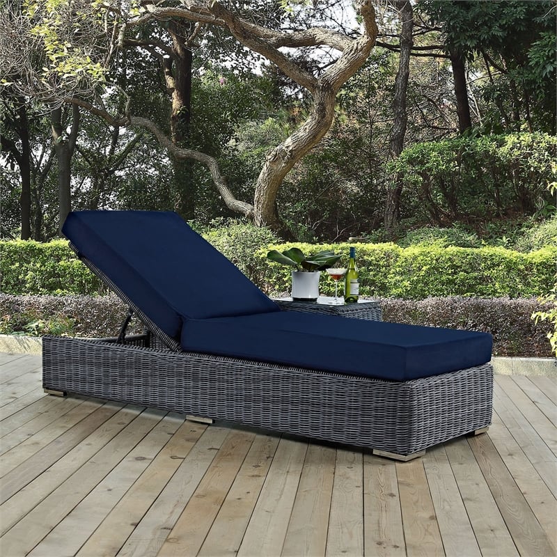 Hawthorne Collection Patio Chaise Lounge in Canvas Navy