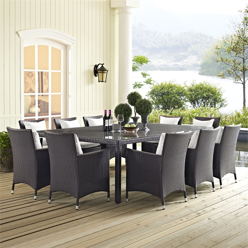 Hawthorne Collection Glass Top Patio Dining Table in Espresso