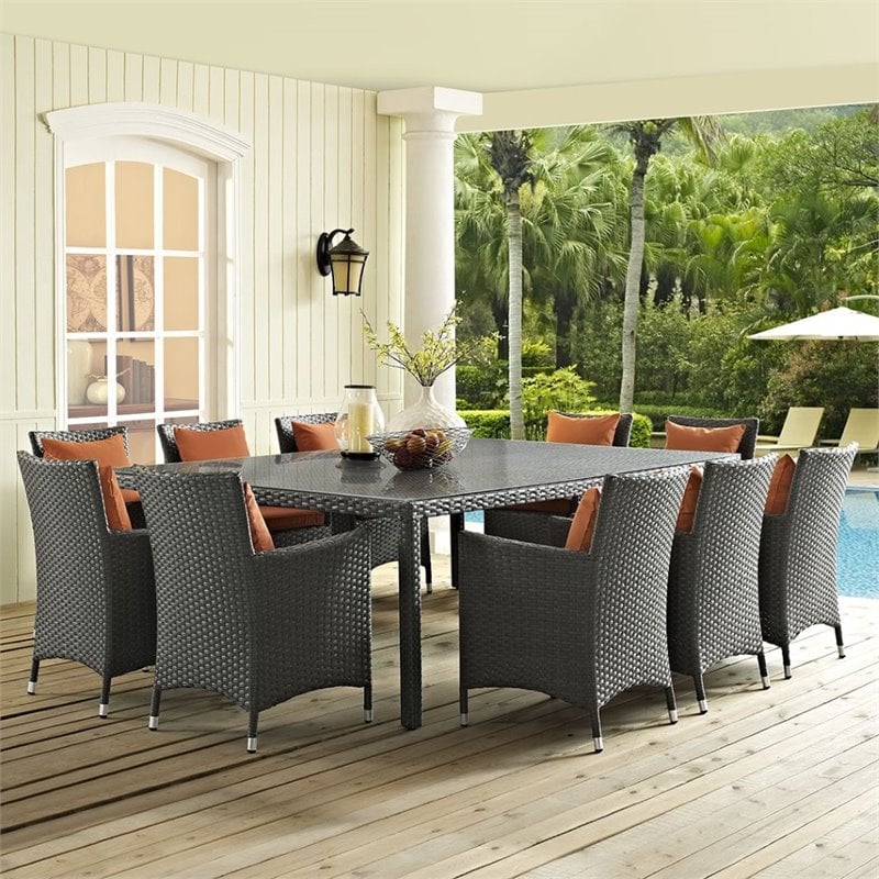 Hawthorne Collection Glass Top Patio Dining Table in Chocolate