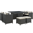 Hawthorne Collection 9 Piece Glass Top Patio Dining Set in Beige