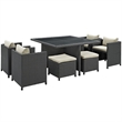 Hawthorne Collection 9 Piece Glass Top Patio Dining Set in Beige