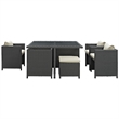 Hawthorne Collection 9 Piece Glass Top Patio Dining Set in Beige