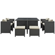 Hawthorne Collection 9 Piece Glass Top Patio Dining Set in Beige