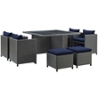 Hawthorne Collection 9 Piece Glass Top Patio Dining Set in Canvas Navy