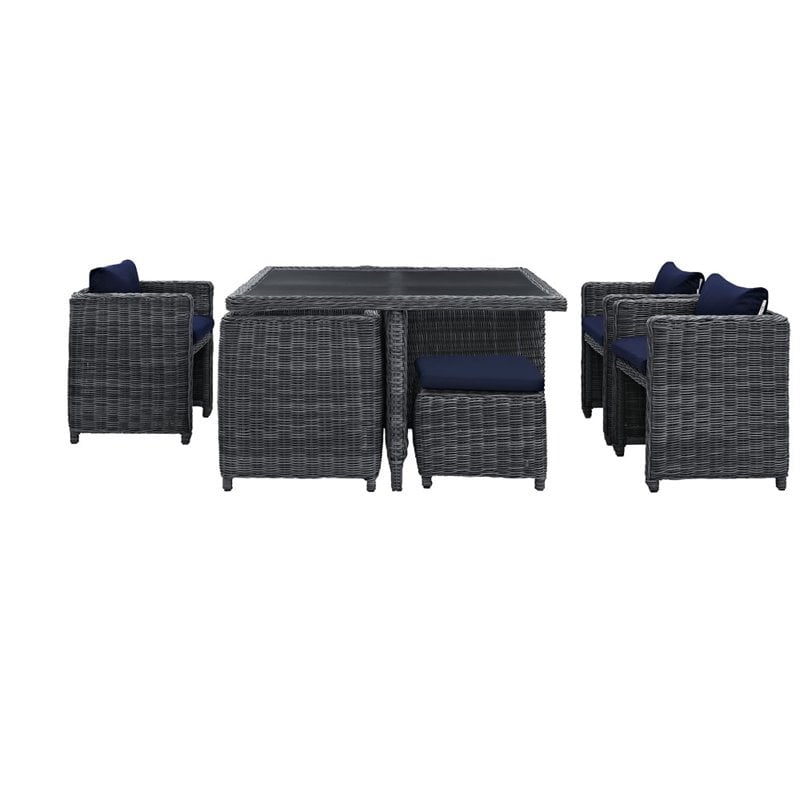 Hawthorne Collection 9 Piece Patio Dining Set in Canvas Navy