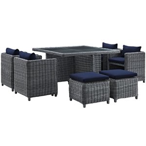 Hawthorne Collection 9 Piece Patio Dining Set in Canvas Navy