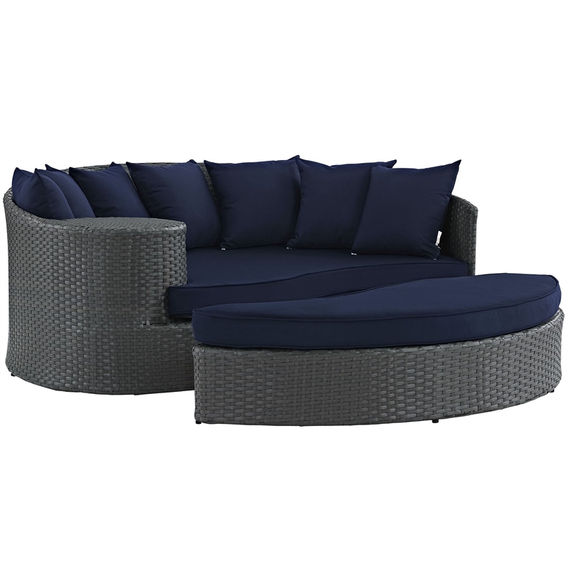 Hawthorne Collection Rattan Canvas Navy Patio Daybed Rectangular Water & UV Resistant 71