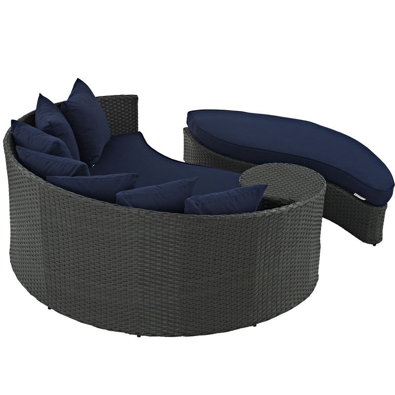 Hawthorne Collection Rattan Canvas Navy Patio Daybed Rectangular Water & UV Resistant 71