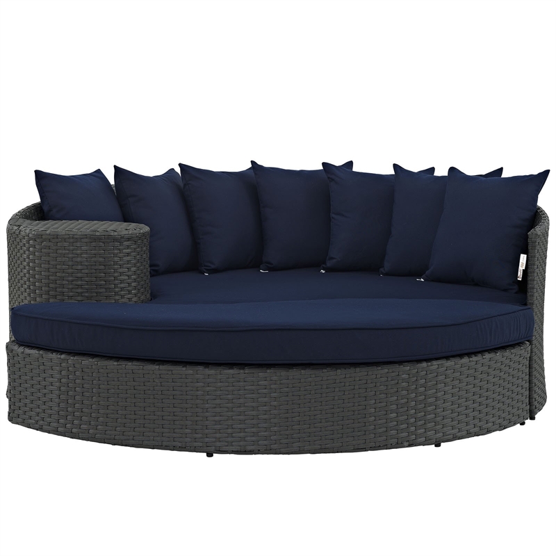 Hawthorne Collection Rattan Canvas Navy Patio Daybed Rectangular Water & UV Resistant 71