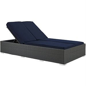 hawthorne collection patio double chaise lounge in chocolate and navy
