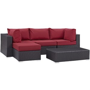 Hawthorne Collection 5 Piece Patio Sofa Set in Espresso and Red