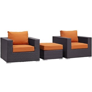 Hawthorne Collection 3 Piece Patio Sofa Set in Espresso and Orange