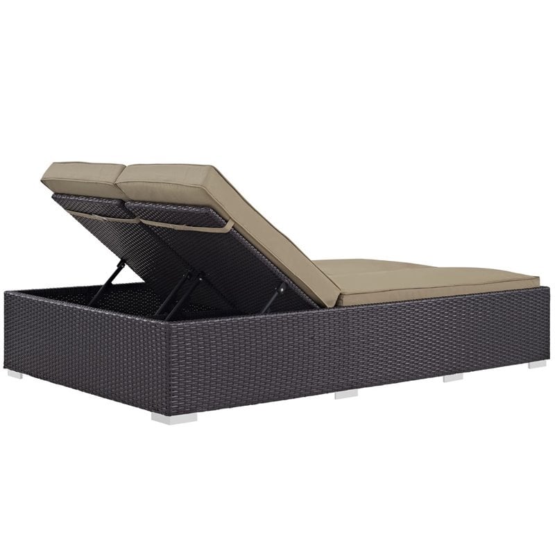 Hawthorne Collection Patio Double Chaise Lounge in Espresso and Mocha