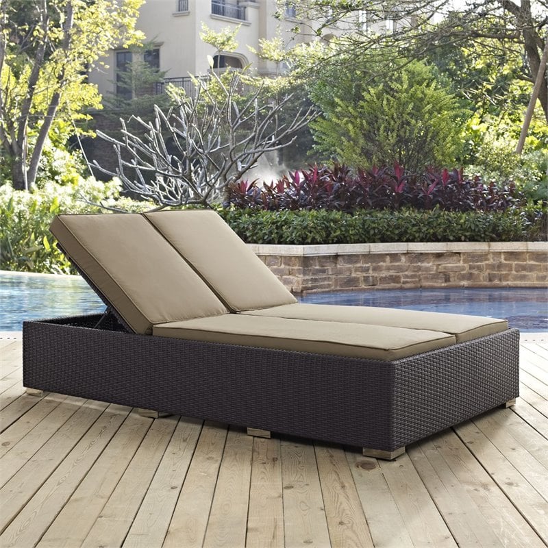 Hawthorne Collection Patio Double Chaise Lounge in Espresso and Mocha