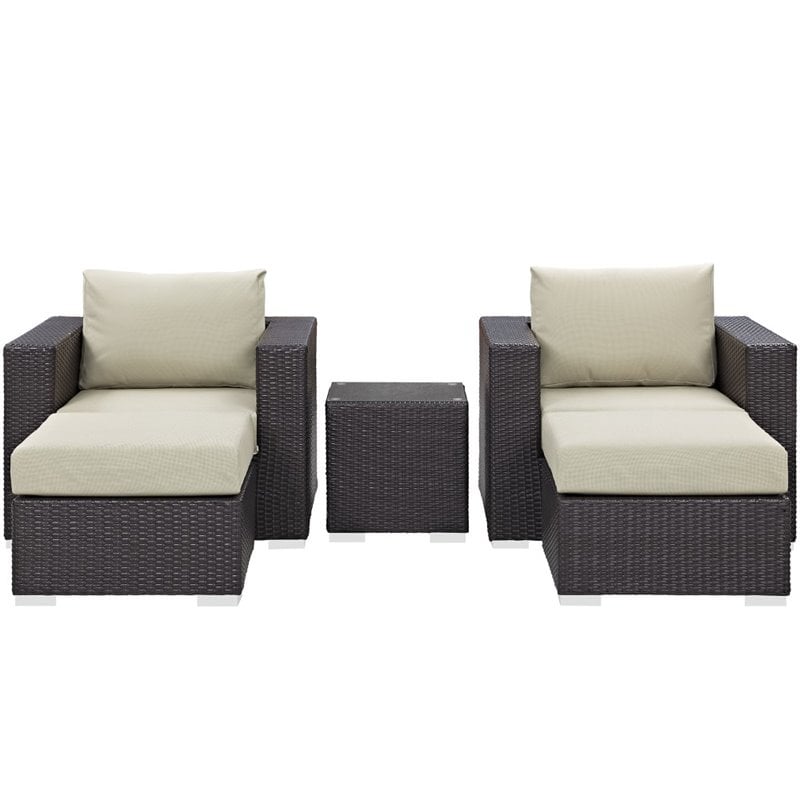 Hawthorne Collection 5 Piece Patio Sofa Set in Espresso and Beige