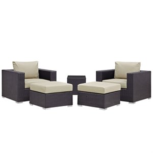 Hawthorne Collection 5 Piece Patio Sofa Set in Espresso and Beige