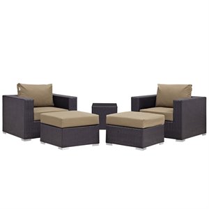 Hawthorne Collection 5 Piece Patio Sofa Set in Espresso and Mocha