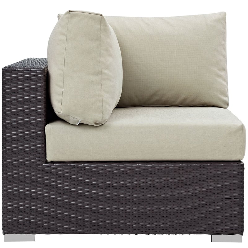 Hawthorne Collection Patio Corner Chair in Espresso and Beige
