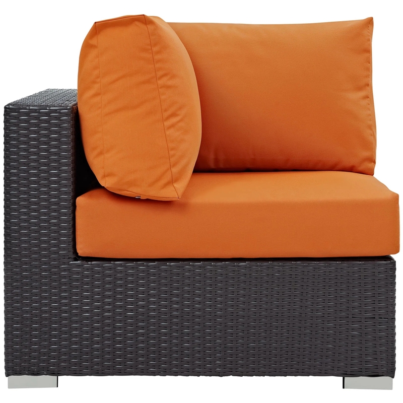 Hawthorne Collection Patio Corner Chair in Espresso and Orange