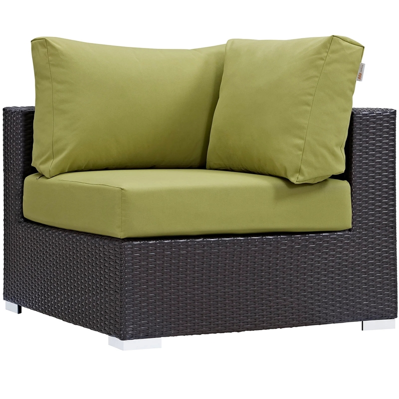 Hawthorne Collection Patio Corner Chair in Espresso and Peridot