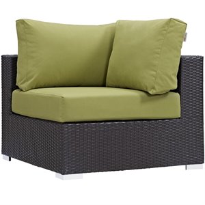 Hawthorne Collection Patio Corner Chair in Espresso and Peridot